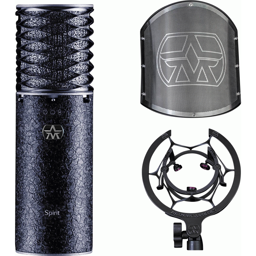 Aston Microphones Spirit Black Bundle Production Kit with Pop Filter and Shock Mount