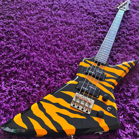 1984 Aria Pro II ZZB Deluxe Electric Bass Guitar Orange Zebra / Tiger Stripe