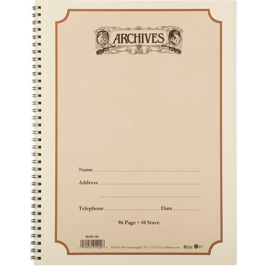 Archives Spiral Bound Manuscript Paper Book, 10 Stave, 96 Pages