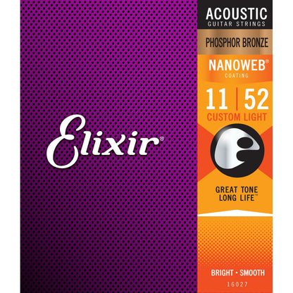 Elixir Nanoweb Phosphor Bronze Acoustic Strings 11-52