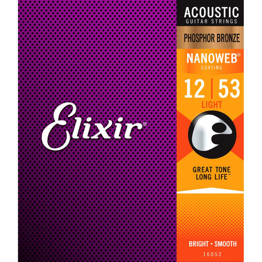 Elixir Nanoweb Phosphor Bronze Acoustic Strings 12-53