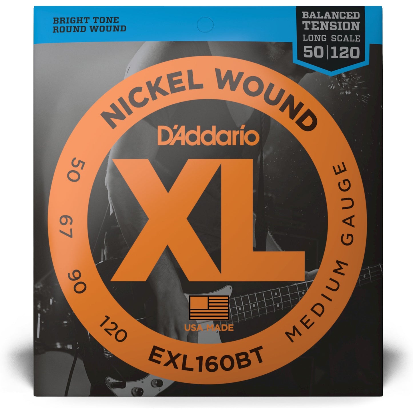 D'Addario EXL160BT Nickel Wound Bass Guitar Strings, Balanced Tension Medium, 50-120, Long Scale